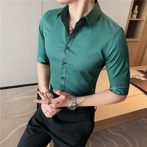 영국 스타일 하프 슬리브 남성 캐주얼 셔츠 솔리드 올 매치 여름 슬림 피트 나이트 클럽 댄스 파티 턱시도 포멀 웨어
