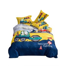 캐릭터 자동차 소방차 경찰차 래미콘 불도저 침대 이불커버세트 천연소재 남아이불 싱글 슈퍼싱글 더블 순면40수 4종세트, 시트형(고무줄없음)