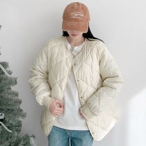 더아르엠 오버핏 경량 퀄팅 노카라 빅사이즈 누빔패딩점퍼