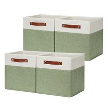 HNZIGE Fabric Storage Cubes Bins for Shelves 13x13 Storage Cubes Set Of 4 Foldable Cubby Storage Bi, Green White, 12