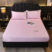 여름침대패드 3pcs 세트 여름 시원한 아이스 실크 매트리스 커버 솔리드 컬러 침대 장착 시트 부드럽고 좋은 손 느낌 침대 커버 베갯잇, 분홍색, 3pcs 디자인 180x200