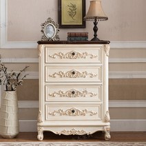 북유럽식 5단 6단 원목 수납장 침실 거실 엔틱 서랍장, 앤티크 화이트 플라워 네 말