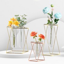 거실탁상위 투명실린더 생화 한송이화병 실내장식 식당 레스토랑 신혼집 예식장 거실조화 철제 웨딩홀, 로즈골드 중