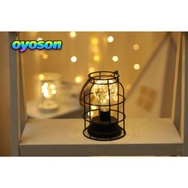 oyoson 무드등ins 심플한 스타일의 철제 테이블 램프 led 구리 와이어 연철 휴대용 램프 바 레스토랑 복도 장식 야간 조명, 원형 난백색