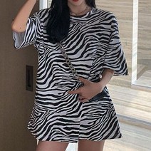 여자 원피스 스타일 오버핏 지브라 패턴 여름 반팔티