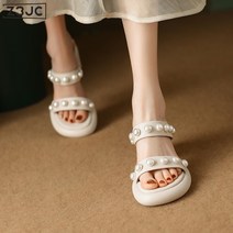 Z3JC 여성 통굽 가보시 스트레이트 힐 슬리퍼