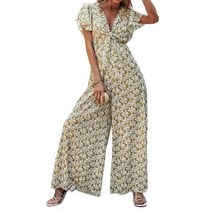 여성 점프수트 여름 와이드 휴양지 반바지 반팔 점프슈트 점프 수트 Women39s Summer Elegant Wide Leg Jumpsuits Short Sleeve Deep V