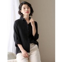 SHENGBO면 마 긴팔 셔츠 봄가을 여성 솔리드 셔츠 빈티지 린넨 셔츠NO.001QDR2L