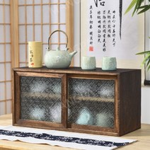 일본식 앤틱 원목 빈티지 그릇장 주방 수납장 그릇장식장 홈카페, 탄 오동나무 L-B(유리무늬2호)