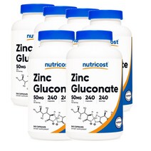 뉴트리코스트 Nutricost 글루콘산 아연 50mg 240캡슐, 6팩