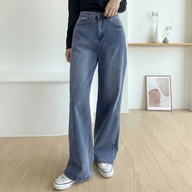 쏘옷 여성용 아리 밴딩 스판 와이드 데님팬츠