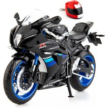 MSZ 1/12 스즈키 GSX-R1000 오토바이 장난감 디스플레이 스탠드 및 헬멧 열쇠고리가 있는 컬렉터 오토바, 01 블랙.