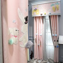 면마 자수 캐릭터 흰토끼 어린이 방 차광 커튼