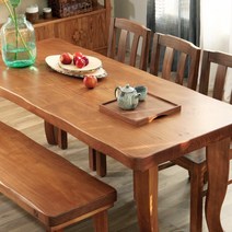 해찬솔 통원목 비담 테이블2000 (6인용식탁 원목테이블) 통원목다리 우드슬랩 원목식탁, 밤색브라운