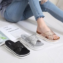 에스큐에스샵 국산 5.5cm굽 글리터 펄 슬리퍼 쿠션 통굽 여성슬리퍼 샌들슬리퍼 - U-유니언엑스