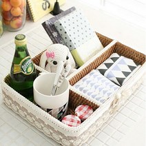 안나 라탄 레이스 낮은 세칸 바구니.안나하우스