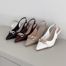 골드 체인 장식 스틸레토 미들힐 슬링백힐