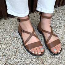 비앙슈 소가죽 글레디에이터 크로스 스트랩 여름 샌들 1cm
