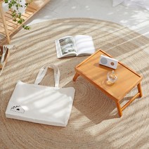 우디홈 미니 베드 트레이 캠핑 피크닉 좌식 접이식 테이블, 베드테이블 소형_브라운, 가방 포함