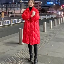 겨울 여성경량롱패딩 누빔 점퍼 긴 스트레이트 코트 밝 파카 한국어 따뜻한 두꺼운 느슨한 코튼 코트 우아한 턴 다운칼라 재킷