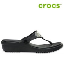 크록스 샌달 41- 204009-923 Womens Sanrah Embellished Wedge Flip