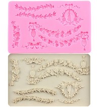 스크롤 레이스 실리콘 몰드 바로크 진주 릴리프 테두리 퐁당 케이크 장식 컵케익 토퍼 초콜릿 캔디 금형, CF882