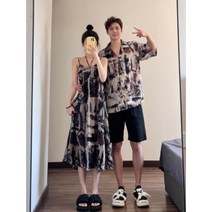 커플웨어 여름 캐주얼 커플 시밀러룩 복장 럭셔리한 원피스 티셔츠