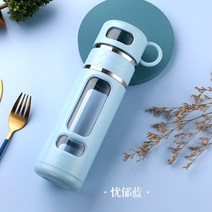 티보틀 내열유리 휴대용 필터망 드롭 2단 텀블러, 차 분리 550ml 블루