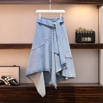EHQAXIN 여성 캐주얼 데님 스커트 여름 심플한 언발란스 레이스 업 페르시 여성용 패션 청소년 L4XL