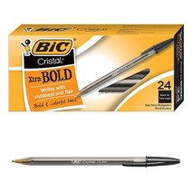 빅 BIC 크리스탈 엑스트라 볼드 볼펜 블랙 두꺼운 굵기 1.6mm 24개입, 1 Count (Pack of 1)_Black, Black_1 Count (Pack of 1)