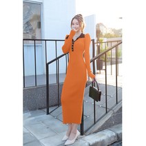 겨울니트원피스 Long Sleeve Elegant Tight Knit Maxi Dress Women Autumn Winter Solid Color V Neck Sweet Korea