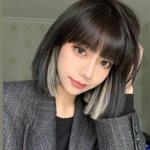 시크릿 투톤 단발 통 가발 보브컷 중ㅇM.94eA, 1, 브라운톤-블루, 본상품선택