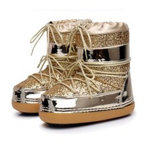 스키 부츠 신발 스노우 스케이트 방한 겨울 유럽과 미국의 스팽글 레이스 업 여성용, 7, 금