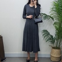 제이후 가을 데일리 무지 주름 플리츠 플레어 롱원피스