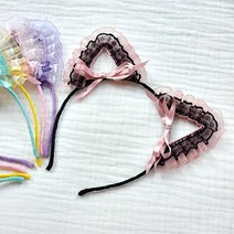 슬로우베베 에이씨 리본프릴 고양이 머리띠 10컬러 고양이귀 파티 헤어머리띠 헤어밴드 머리장식 축제 단체의상 촬영소품