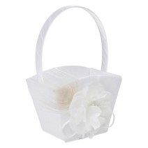 GHSHOP 우아한 꽃 소녀 바구니 기호 과일 사탕 컨테이너 진주 핸들 결혼식 파티 행사 장식 장식 컬렉션에 우아한, 4.13인치x5.31인치x3.74인치, 천, 하얀색