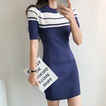 요시아나 [당일발송] 쥬드 스트라이프 배색 니트 미니 원피스