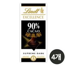 Lindt Excellence 90% Chocolate 린트 엑셀런스 다크 초콜릿 4팩, 1개, 단품