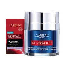 50대영양크림 레티놀 주름 나이트 수분크림 LOreal 패리스 Revitalift 크림 나이아신아미드 얼굴용 수화물 눈 밑 과 히알루론산 세럼 샘플 1키트 2피스 세트, 단일수량