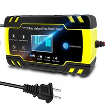 오토바이배터리충전 펄스 수리 LCD 디스플레이 스마트 고속 충전 AGM 딥 사이클 배터리 12v 24V 8A 젤 납, 04 US Plug Yellow