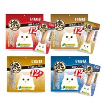 이나바 챠오 야끼가츠오 야끼가다랑어 통살 4종 대용량 12p 고양이 촉촉 통살 간식, [QSC-24] 야끼가츠오 가츠오믹스 (12p)