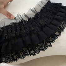 레이스 면 천 원단 11cm 너비 세 레이어 주름 쉬폰 패브릭 guipure 자수 프린지 리본 프릴 트림 인형 옷 드레스 바느질 장식, 검은색