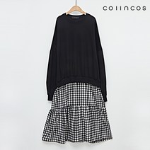 코인코즈 데일리 라운드넥 체크 배색 롱 원피스 IY3SO1100