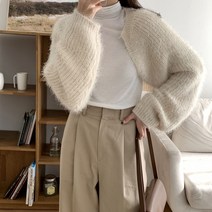 [5color 강추~!]스노우 부들 솔잎 볼레로 크롭 긴팔 니트 가디건