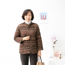 [엄마옷마미소] 누빔나염자켓 패딩점퍼 반목 하이넥 꽃무늬 패턴 배색티 중년여성5060 빅사이즈 5060 모임룩 할머니 잠바 생활한복