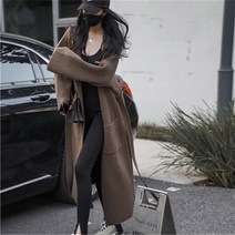 Mao 가을 겨울 한국어 세련된 대형 옷깃 스웨터 코트 여성 긴 무릎 게으른 카디건 니트 코트