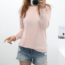 여성 짱짱 라운드 긴팔 티 무지 이너 스판 흰색 봄 티셔츠
