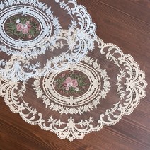 로즈 자수 도일리 테이블 매트 2color 패브릭 코스터, 베이지