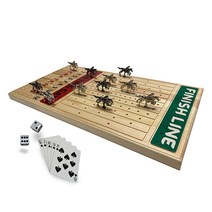 FINENI 고급스럽고 내구성이 클래식 금속 말이 있는 경마 보드 게임 11개 2가지 색상 5가지 블랙 6가지 실버 진짜 소나무 말 주사위 및 카드 USA 미국