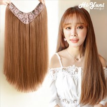 하이유니 스트레이트 반가발 셀프 붙임머리 헤어 피스 패션 부분 가발, 45cm, 다크브라운